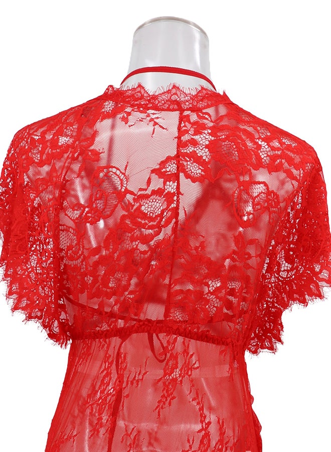 Lace Detail Short Sleeves 
 Nightdress Red - Image 2