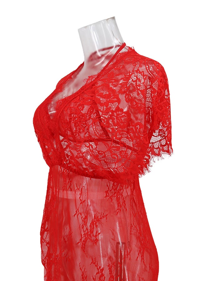 Lace Detail Short Sleeves 
 Nightdress Red - Image 3