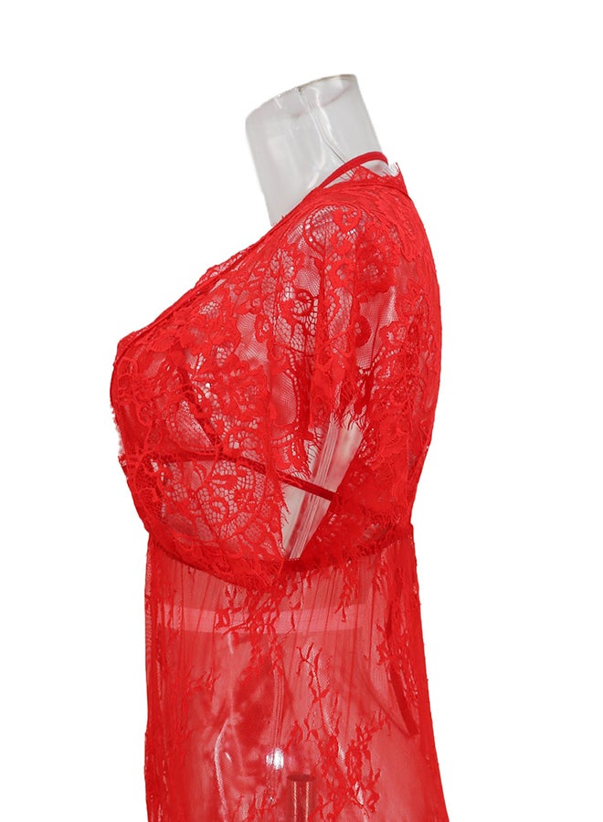 Lace Detail Short Sleeves 
 Nightdress Red - Image 4