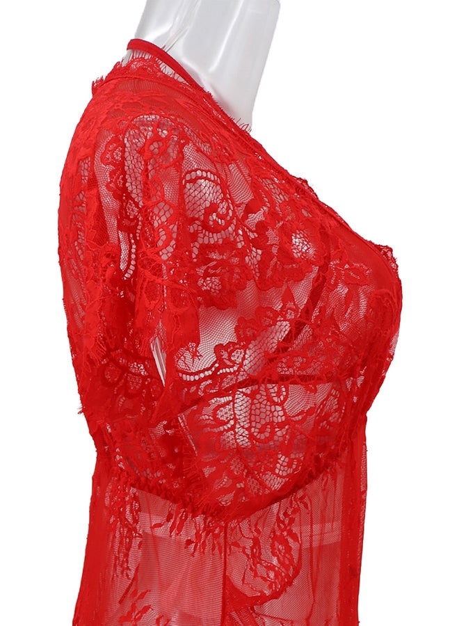 Lace Detail Short Sleeves 
 Nightdress Red - Image 5