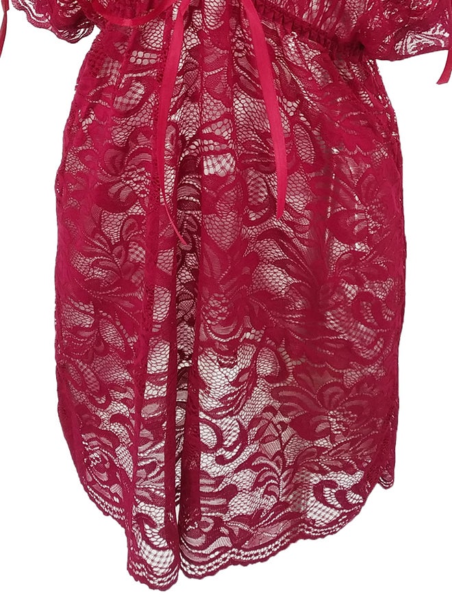 Lace Detail Short Sleeves 
 Nightdress Deep Red  - Image 5