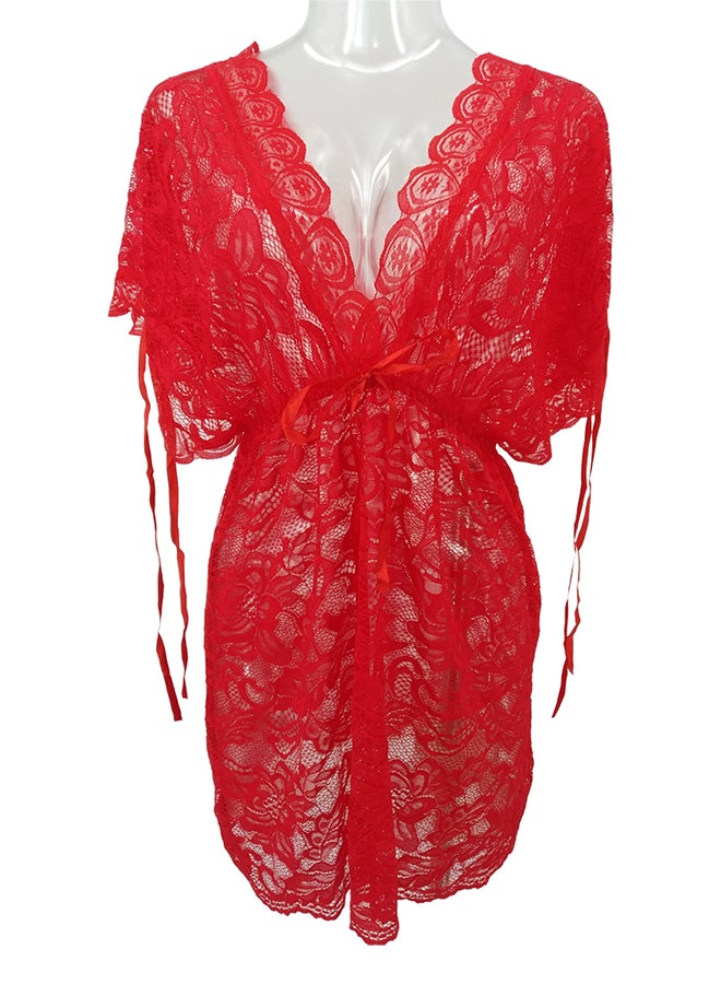 Lace Detail Short Sleeves 
 Nightdress Red  - Image 1
