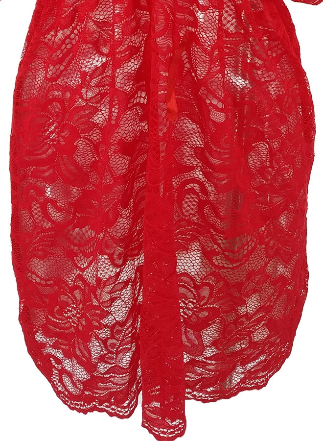 Lace Detail Short Sleeves 
 Nightdress Red  - Image 5
