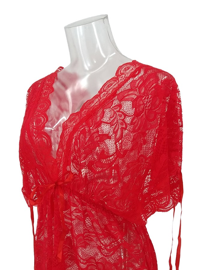 Lace Detail Short Sleeves 
 Nightdress Red  - Image 4
