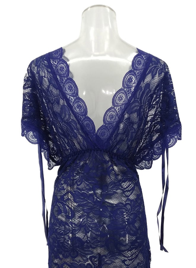 Lace Detail Short Sleeves 
 Nightdress Blue  - Image 2