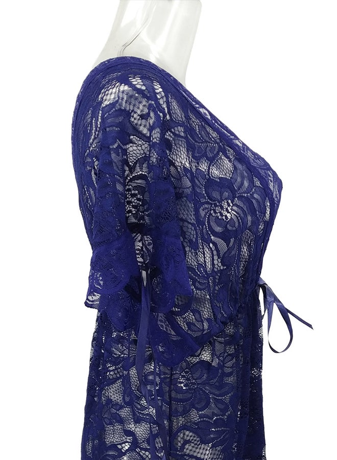 Lace Detail Short Sleeves 
 Nightdress Blue  - Image 3