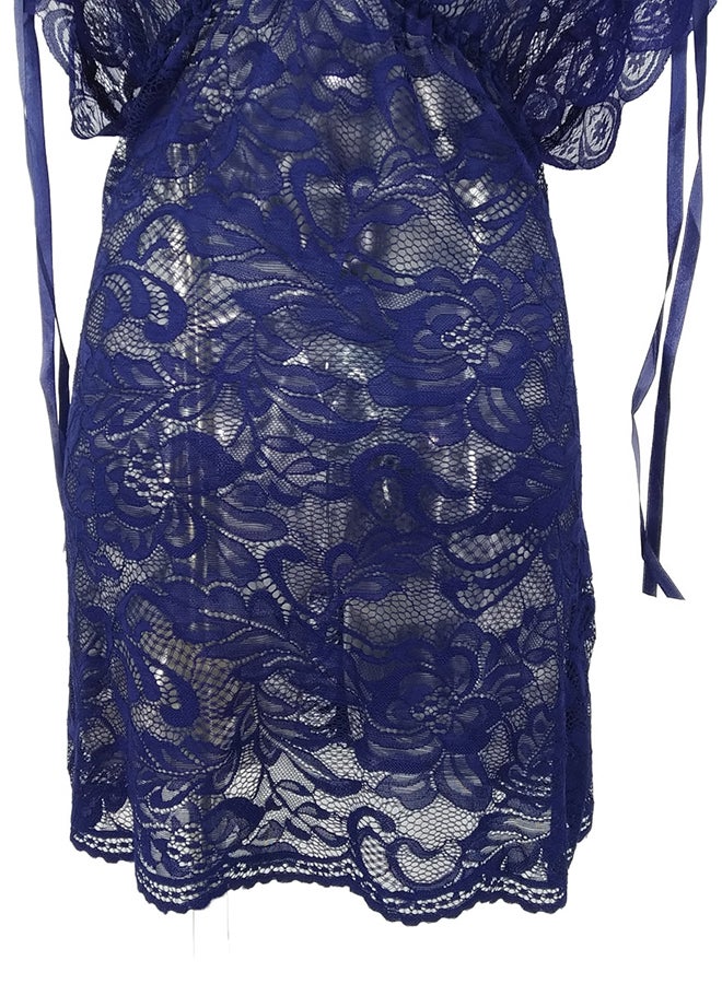 Lace Detail Short Sleeves 
 Nightdress Blue  - Image 5
