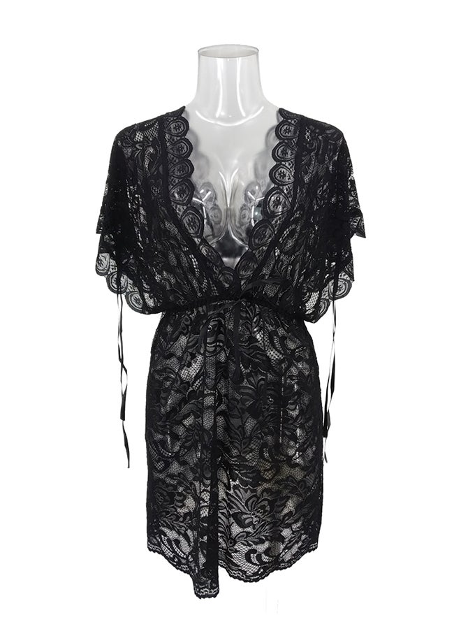 Lace Detail Short Sleeves 
 Nightdress Black  - Image 1