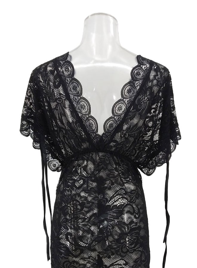 Lace Detail Short Sleeves 
 Nightdress Black  - Image 2