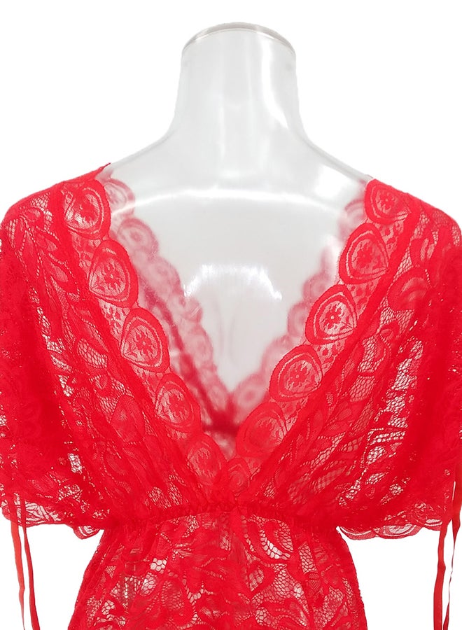 Lace Detail Short Sleeves 
 Nightdress Red  - Image 2