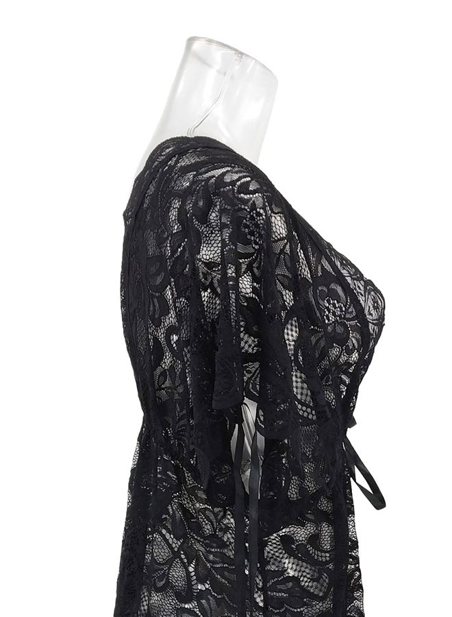 Lace Detail Short Sleeves 
 Nightdress Black  - Image 3