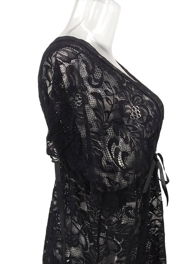 Lace Detail Short Sleeves 
 Nightdress Black  - Image 4