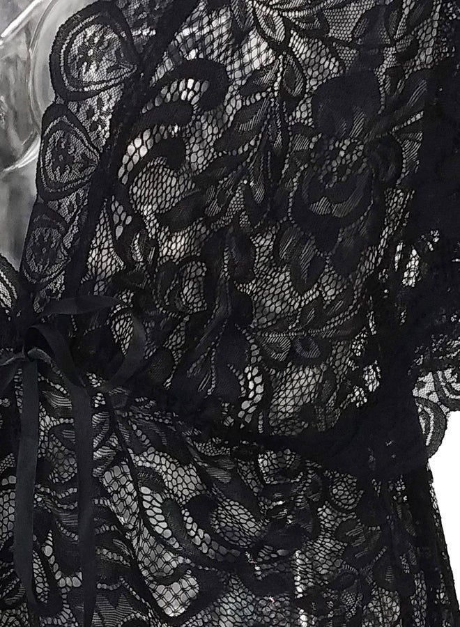 Lace Detail Short Sleeves 
 Nightdress Black  - Image 5