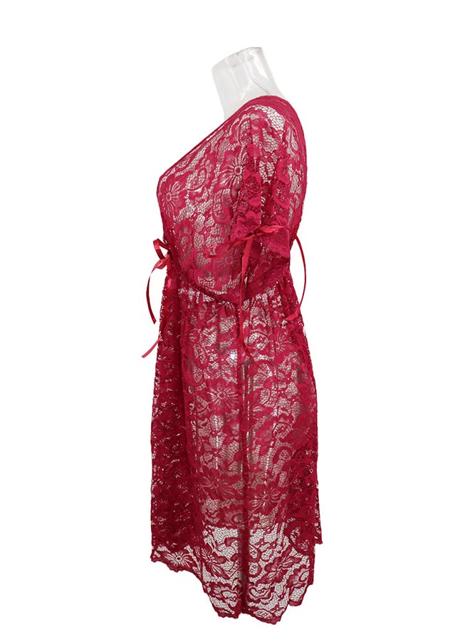 Lace Detail Short Sleeves 
 Nightdress Deep Red  - Image 3
