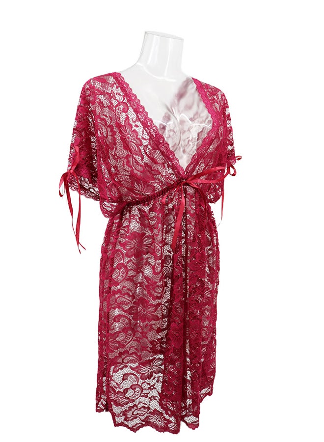 Lace Detail Short Sleeves 
 Nightdress Deep Red  - Image 4