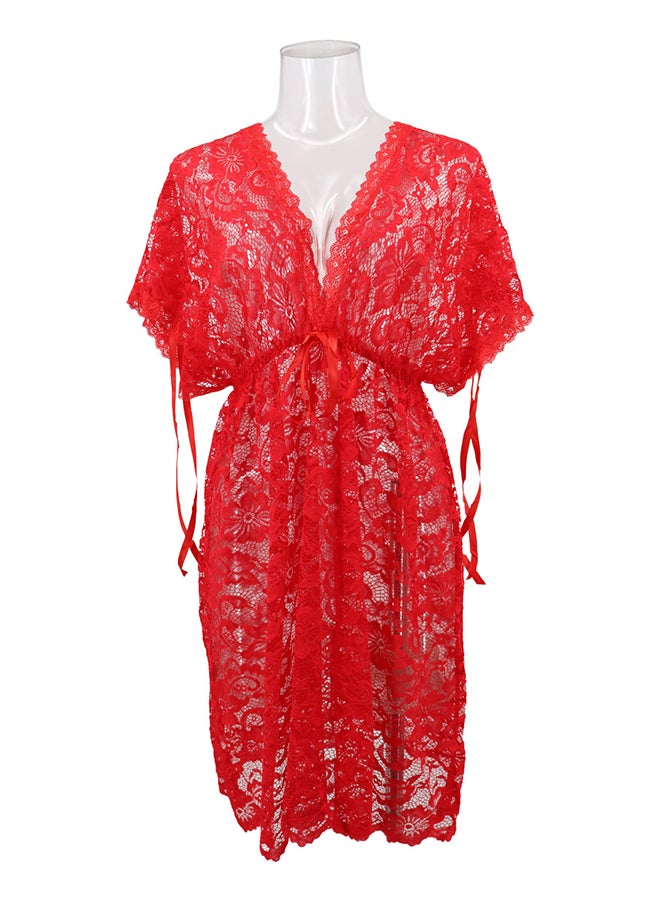 Lace Detail Short Sleeves 
 Nightdress Red - Image 1