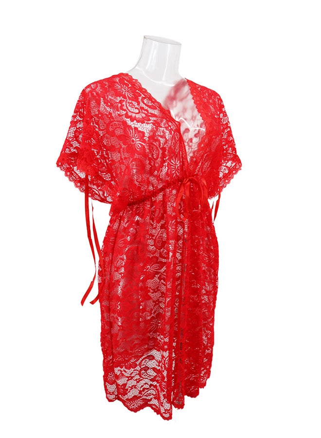 Lace Detail Short Sleeves 
 Nightdress Red - Image 3