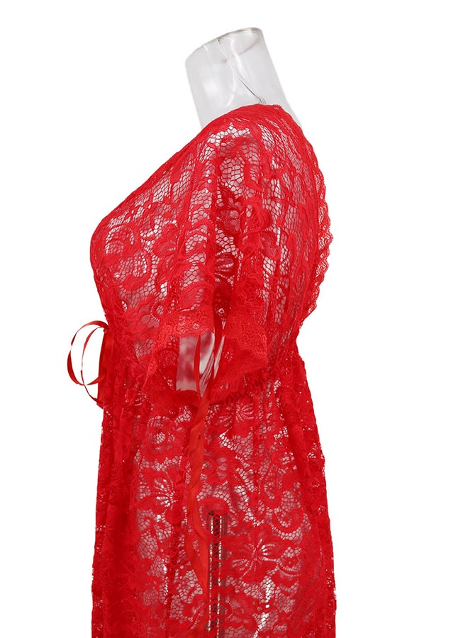 Lace Detail Short Sleeves 
 Nightdress Red - Image 5