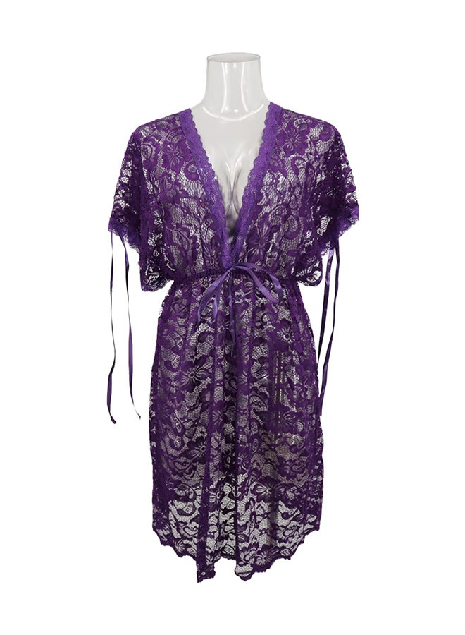 Lace Detail Short Sleeves 
 Nightdress Violet  - Image 1