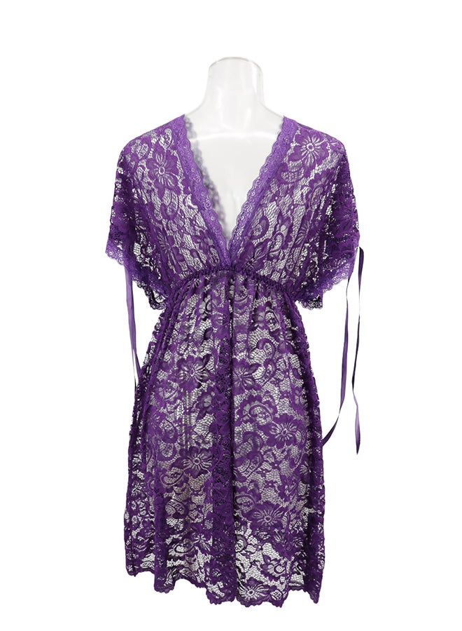 Lace Detail Short Sleeves 
 Nightdress Violet  - Image 2