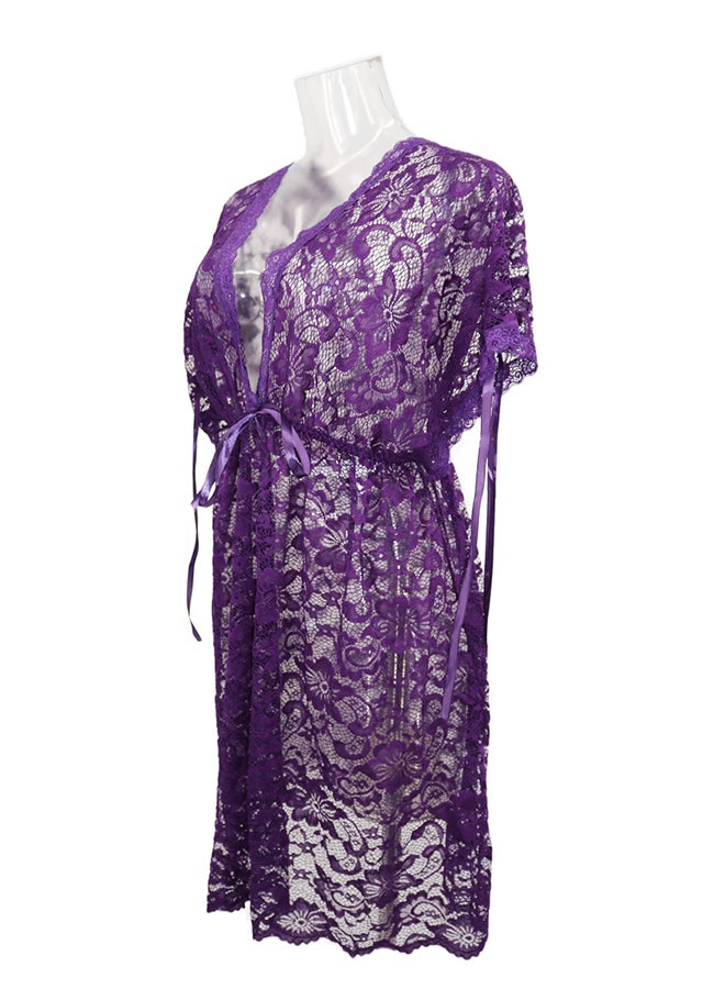 Lace Detail Short Sleeves 
 Nightdress Violet  - Image 3