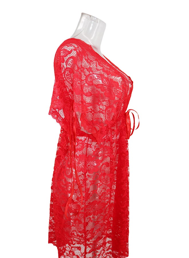 Lace Detail Short Sleeves 
 Nightdress Red - Image 4