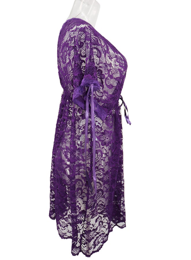 Lace Detail Short Sleeves 
 Nightdress Violet  - Image 4