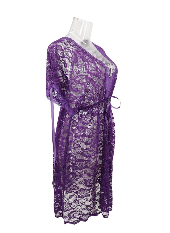Lace Detail Short Sleeves 
 Nightdress Violet  - Image 5