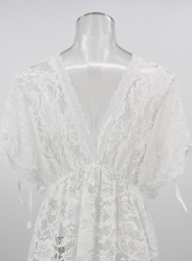 Lace Detail Short Sleeves 
 Nightdress White  - Image 2