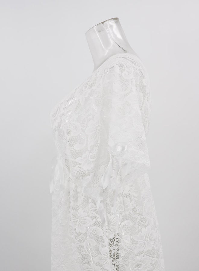 Lace Detail Short Sleeves 
 Nightdress White  - Image 3