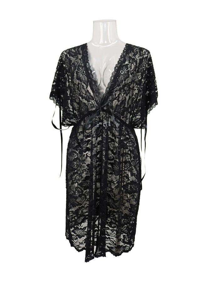 Lace Detail Short Sleeves 
 Nightdress Black  - Image 1