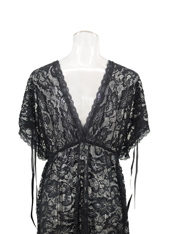 Lace Detail Short Sleeves 
 Nightdress Black  - Image 2