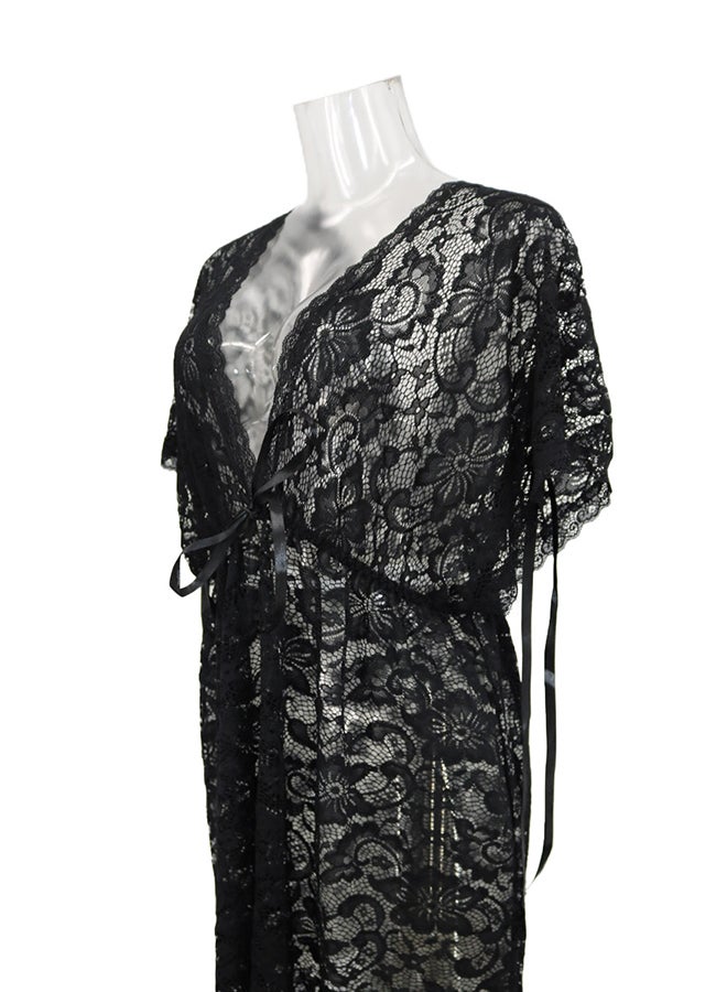 Lace Detail Short Sleeves 
 Nightdress Black  - Image 3