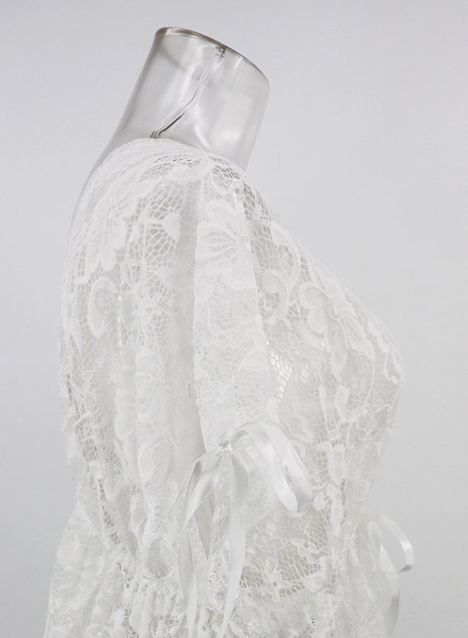 Lace Detail Short Sleeves 
 Nightdress White  - Image 4