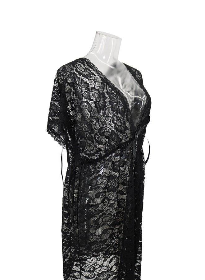 Lace Detail Short Sleeves 
 Nightdress Black  - Image 4