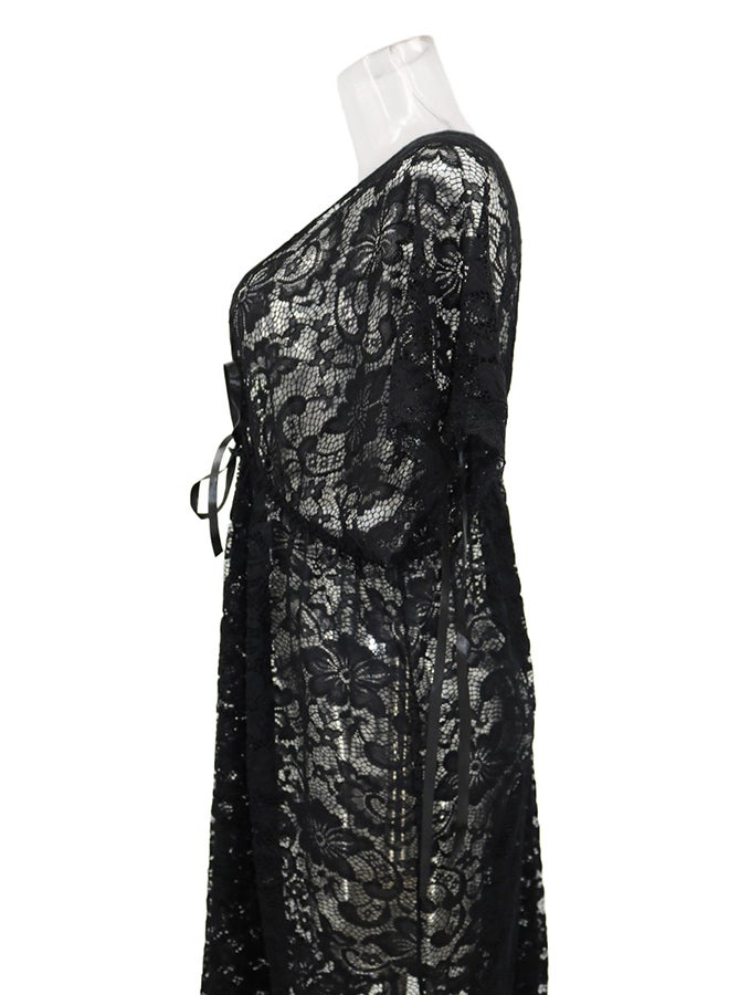 Lace Detail Short Sleeves 
 Nightdress Black  - Image 5