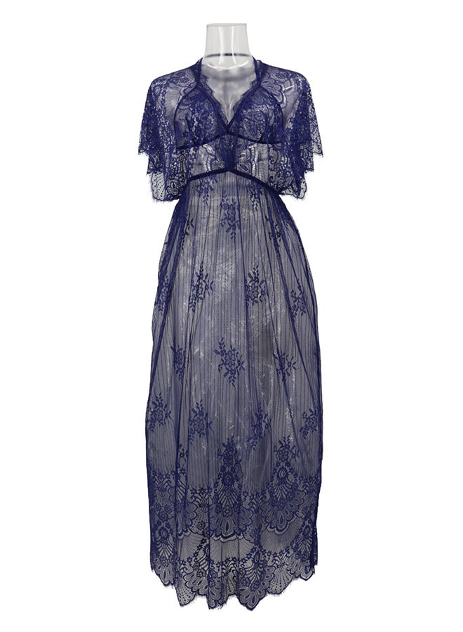Lace Detail Short Sleeves 
 Nightdress Blue  - Image 1