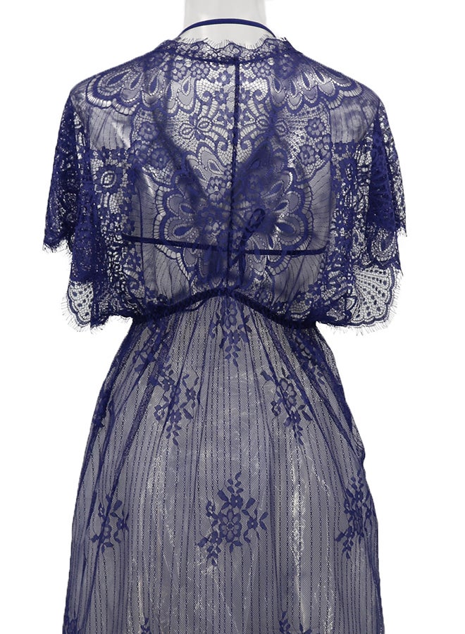 Lace Detail Short Sleeves 
 Nightdress Blue  - Image 2