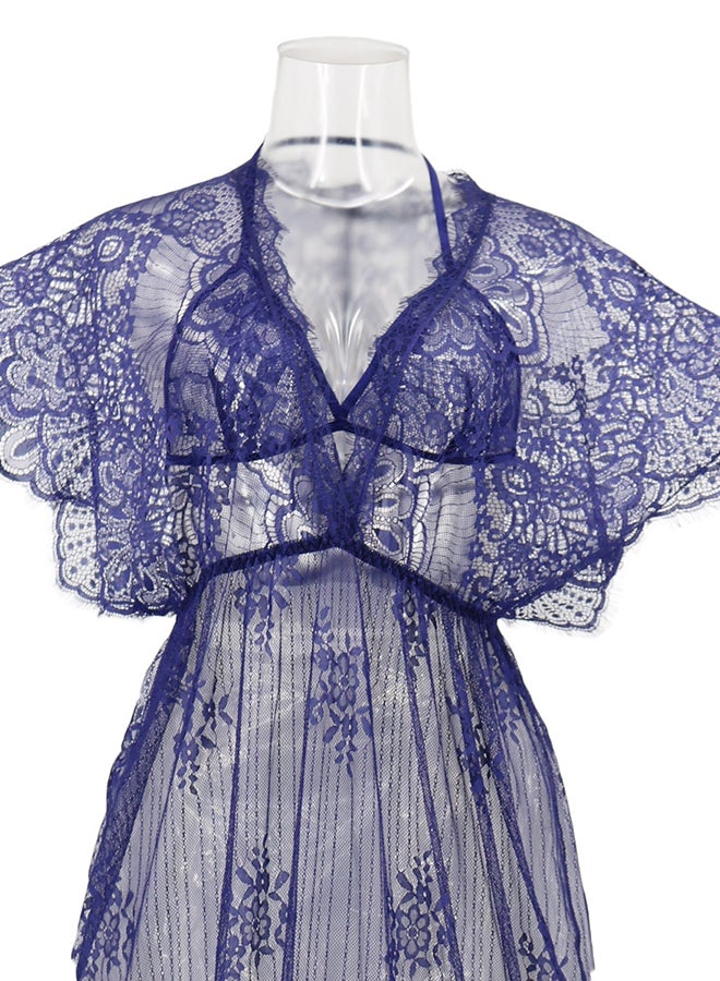 Lace Detail Short Sleeves 
 Nightdress Blue  - Image 3