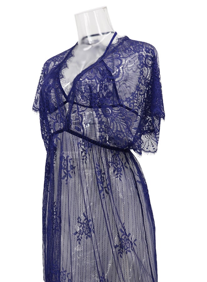 Lace Detail Short Sleeves 
 Nightdress Blue  - Image 4