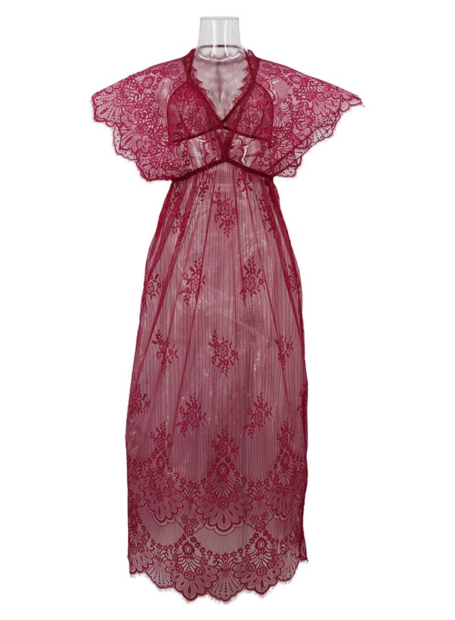 Lace Detail Short Sleeves 
 Nightdress Deep Red - Image 1