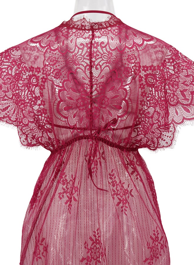 Lace Detail Short Sleeves 
 Nightdress Deep Red - Image 2