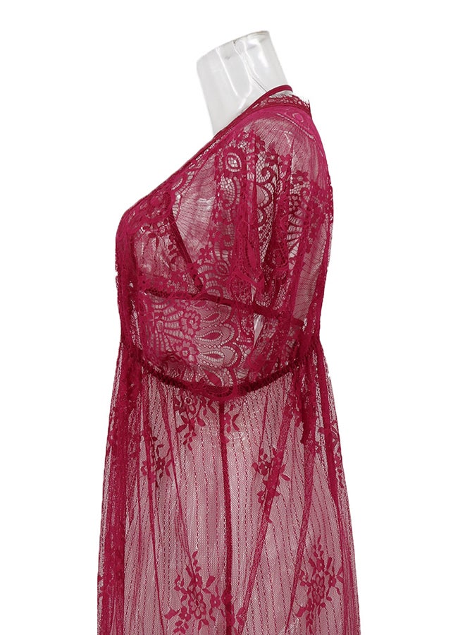 Lace Detail Short Sleeves 
 Nightdress Deep Red - Image 4