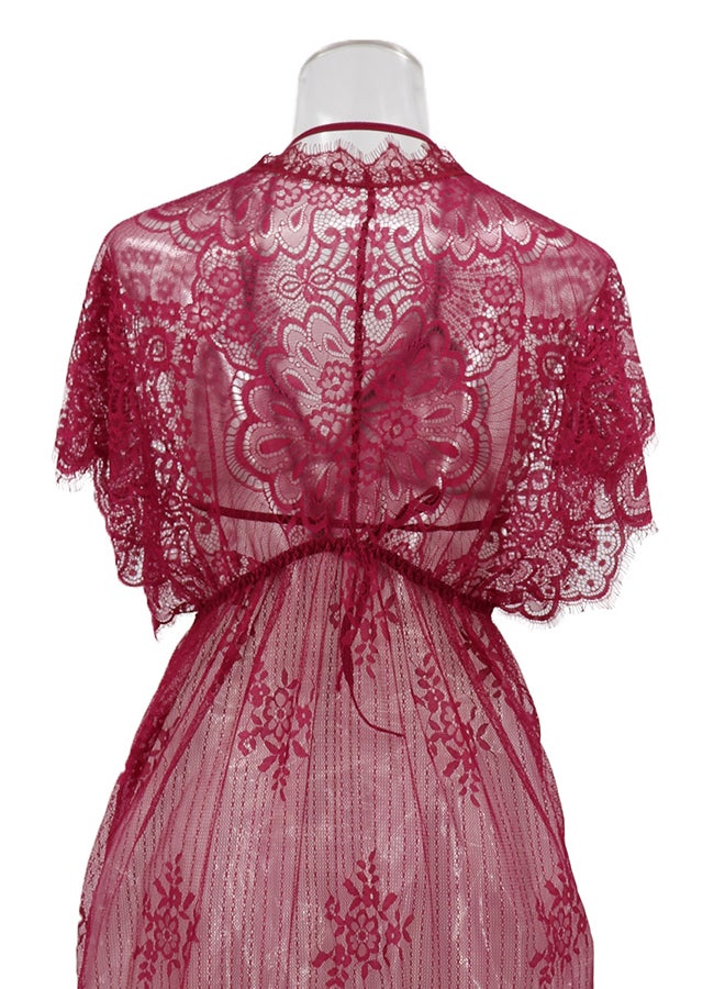 Lace Detail Short Sleeves 
 Nightdress Deep Red - Image 5