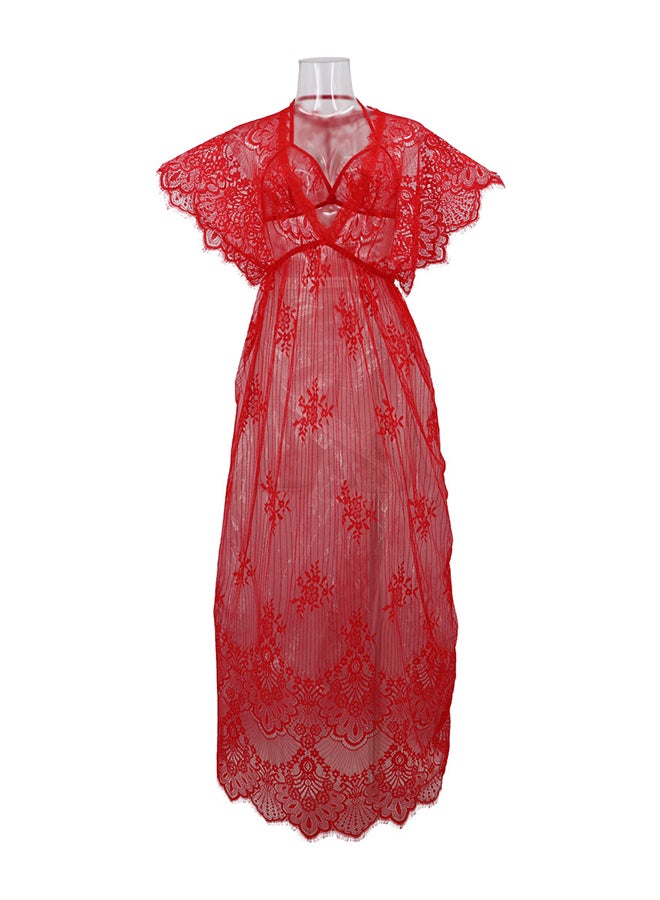 Lace Detail Short Sleeves 
 Nightdress Red  - Image 1