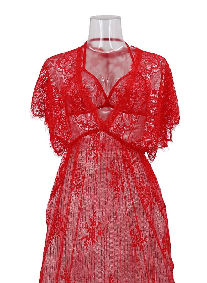 Lace Detail Short Sleeves 
 Nightdress Red  - Image 4