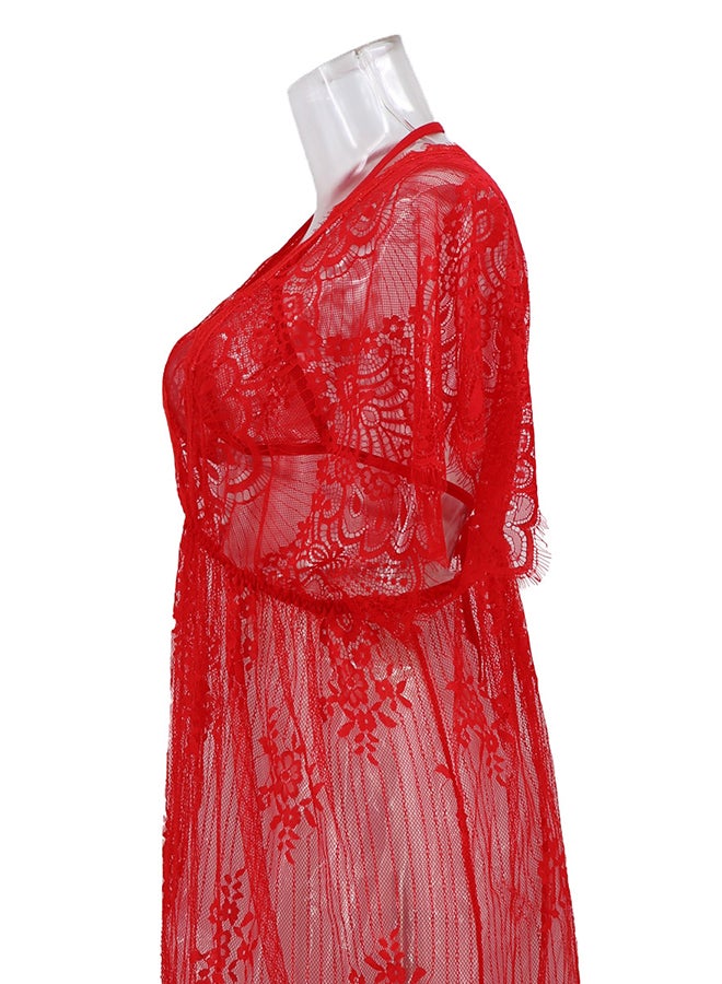 Lace Detail Short Sleeves 
 Nightdress Red  - Image 5