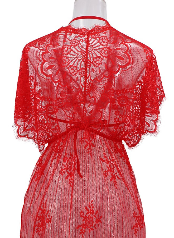 Lace Detail Short Sleeves 
 Nightdress Red  - Image 2