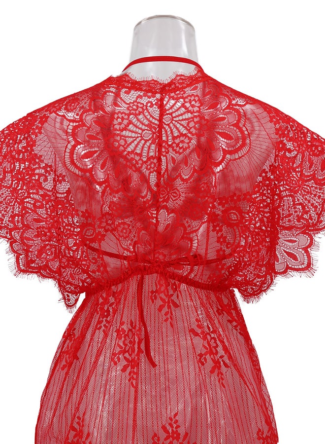 Lace Detail Short Sleeves 
 Nightdress Red  - Image 3