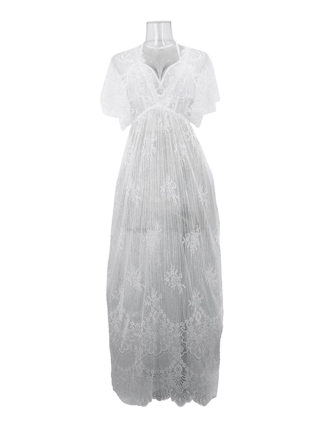 Lace Detail Short Sleeves 
 Nightdress White  - Image 1